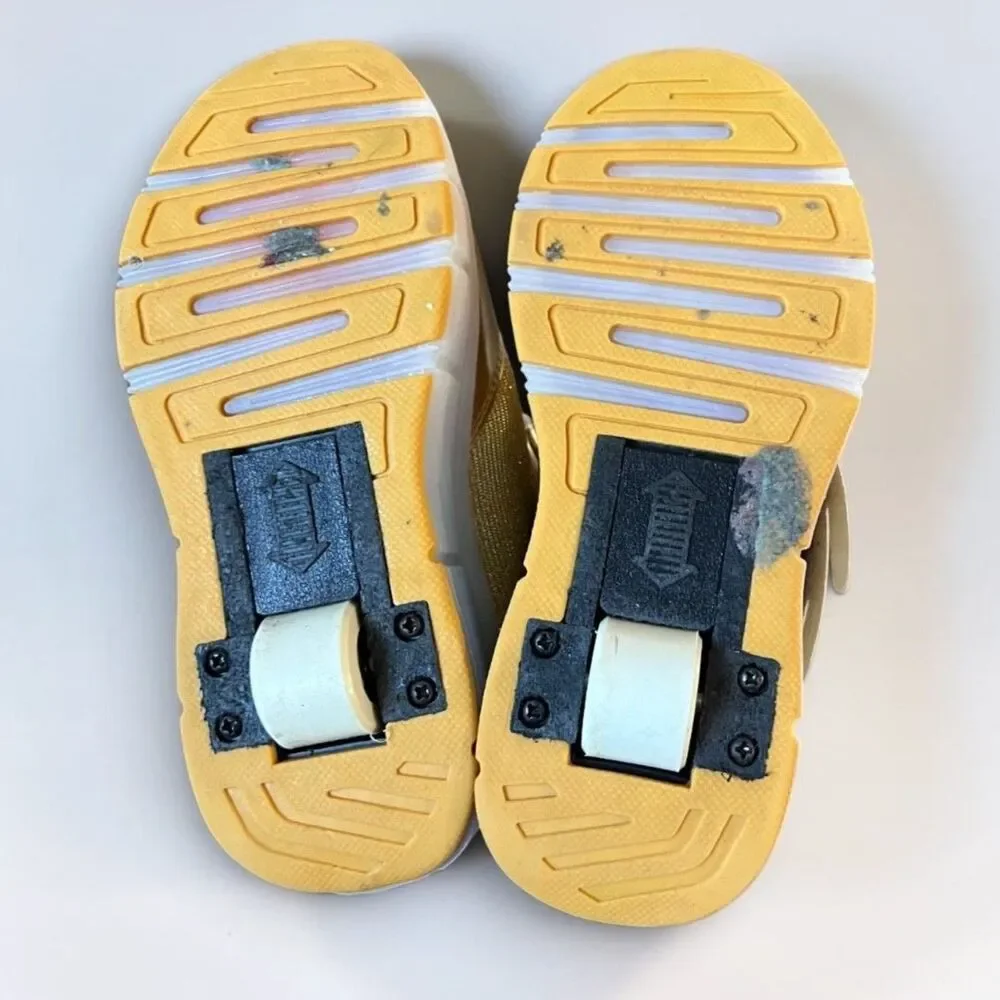 Kids Gold Light Up Roller Shoes Retractable Wheels Metallic Size 1 Sneakers